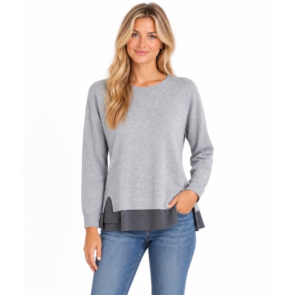 Lafayette 148 New York Gray Layered Look Sweater Small
